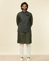 alt message - Manyavar Men Dark Green Victorian Patterned Nehru Jacket image number 2